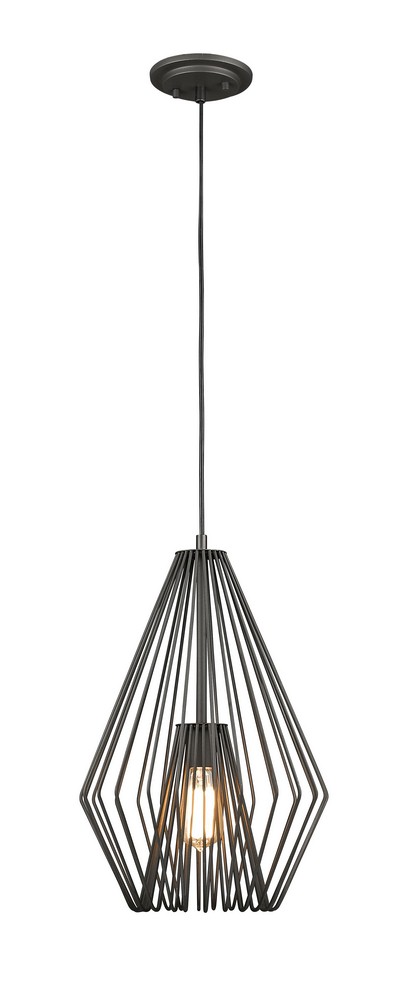 Z-Lite-442MP12-BRZ-Quintus - 1 Light Mini Pendant in Modern Style - 12.25 Inches Wide by 18.5 Inches High Bronze  Gloss White Finish