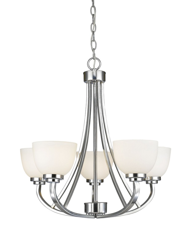 Z-Lite-443-5-CH-Ashton - 5 Light Chandelier in Traditional Style - 25 Inches Wide by 22.75 Inches High Chrome  Chrome Finish with Matte Opal Glass