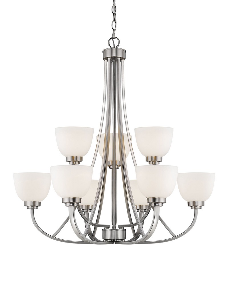 Z-Lite-443-9-BN-Ashton - 9 Light Chandelier in Contemporary Style - 31 Inches Wide by 32.25 Inches High   Brushed Nickel Finish with Matte Opal Glass