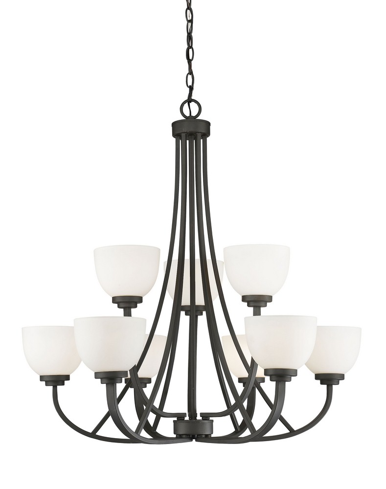 Z-Lite-443-9-BRZ-Ashton - 9 Light Chandelier in Traditional Style - 31 Inches Wide by 32.25 Inches High Bronze  Chrome Finish with Matte Opal Glass