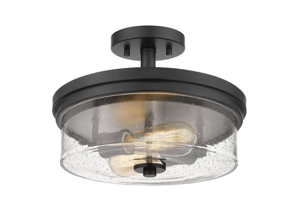 Z-Lite-464SF-MB-Bohin - 2 Light Semi-Flush Mount in Art Moderne Style - 13 Inches Wide by 9.75 Inches High Matte Black  Matte Black Finish with Clear Seedy Glass