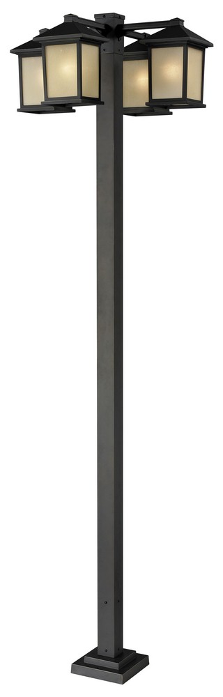 Z-Lite-507-4-536P-ORB-Holbrook - 4 Light Outdoor Post Mount Lantern in Urban Style - 30 Inches Wide by 99 Inches High   Oil Rubbed Bronze Finish with Tinted Seedy Glass