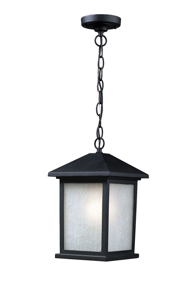 Z-Lite-507CHB-BK-Holbrook - 1 Light Outdoor Chain Mount Lantern in Urban Style - 9.5 Inches Wide by 15.25 Inches High   Black Finish with White Seedy Glass