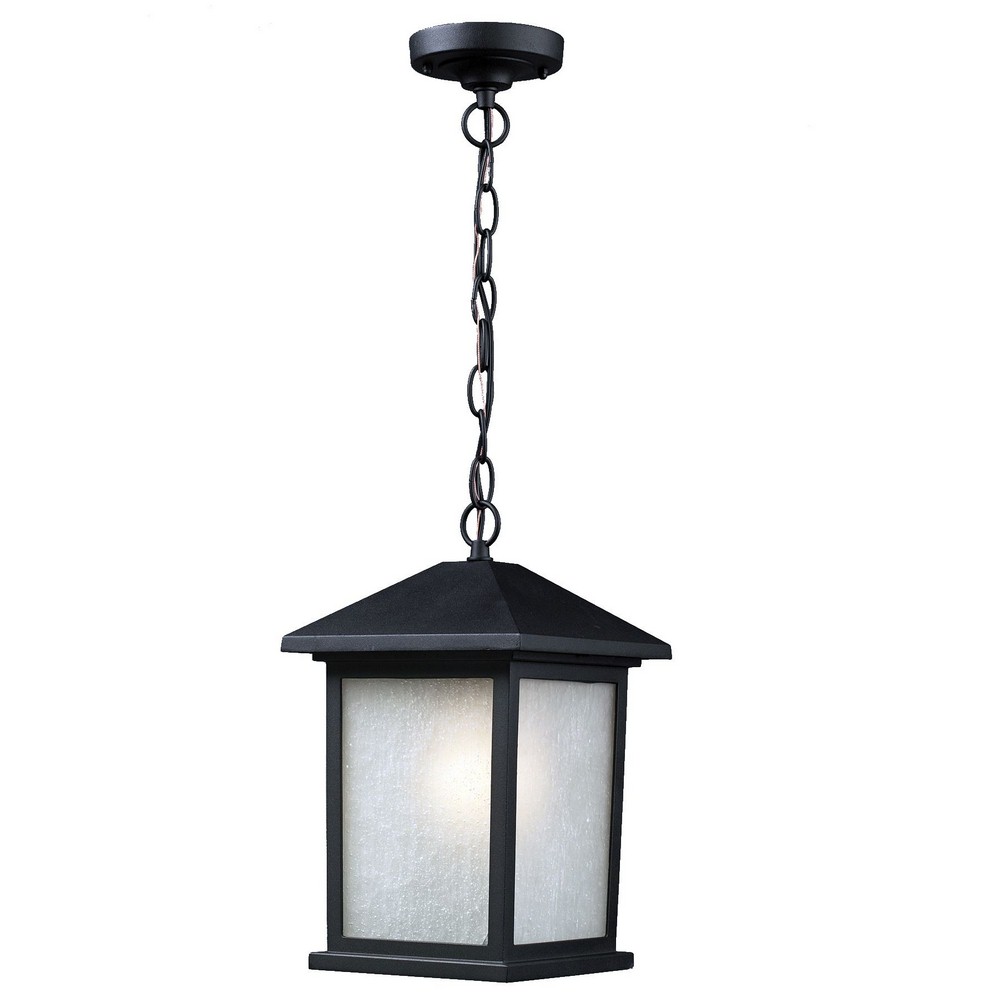 Z-Lite-507CHM-BK-Holbrook - 1 Light Outdoor Chain Mount Lantern in Urban Style - 8 Inches Wide by 13.5 Inches High   Black Finish with White Seedy Glass