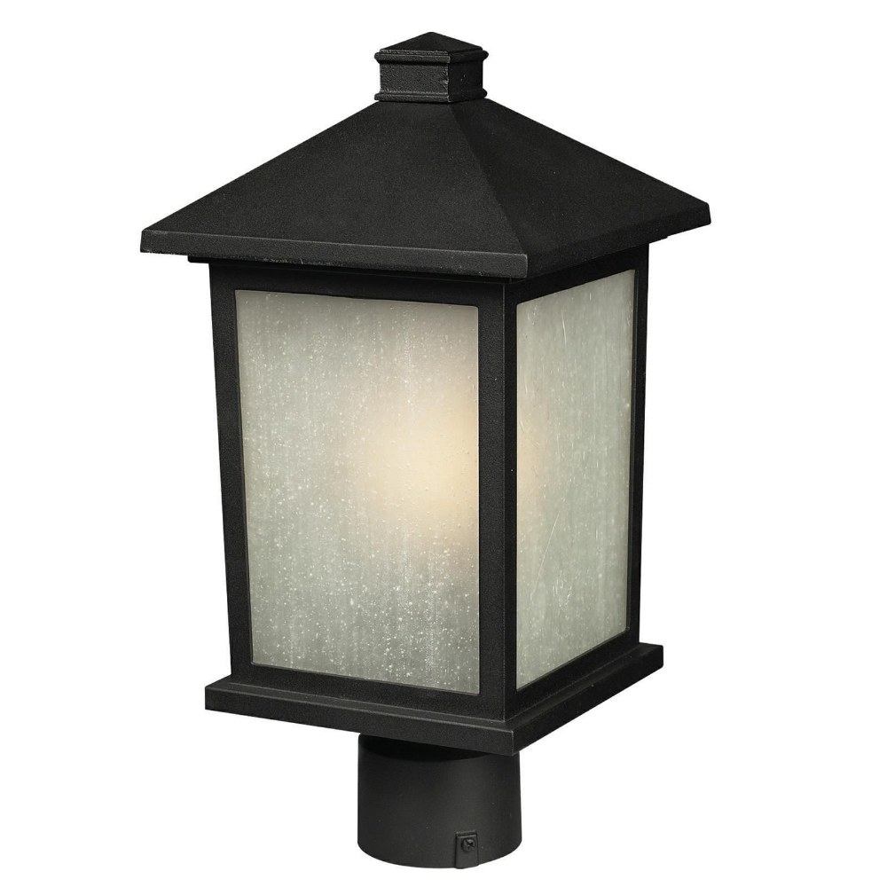 Z-Lite-507PHB-BK-Holbrook - 1 Light Outdoor Post Mount Lantern in Urban Style - 9.25 Inches Wide by 18.5 Inches High   Black Finish with White Seedy Glass Shade