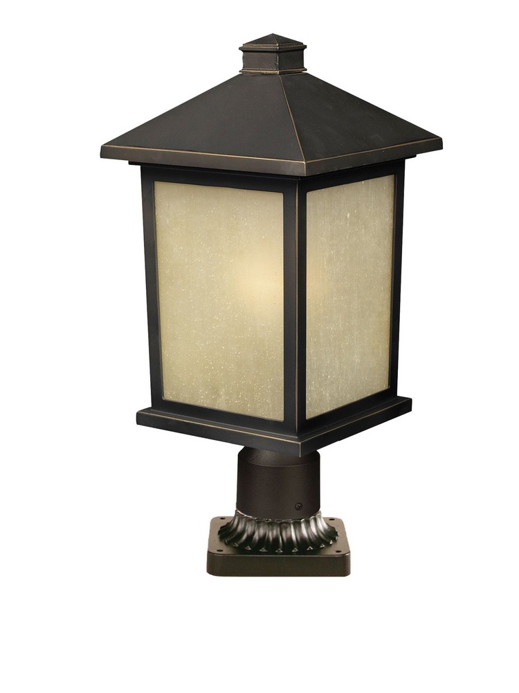 Z-Lite-507PHB-ORB-PM-Holbrook - 1 Light Outdoor Pier Mount Lantern in Urban Style - 9.25 Inches Wide by 20.5 Inches High   Oil Rubbed Bronze Finish with Tinted Seedy Glass