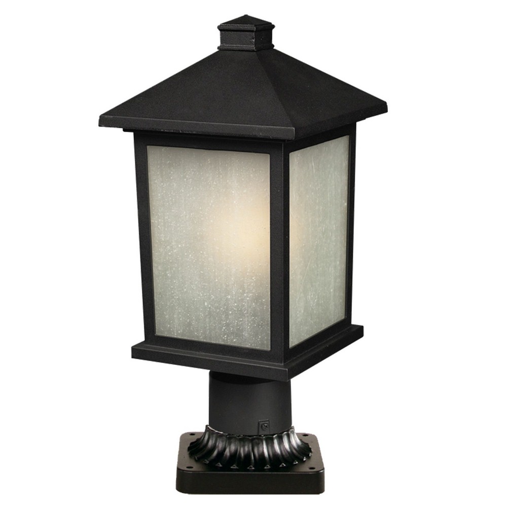 Z-Lite-507PHM-BK-PM-Holbrook - 1 Light Outdoor Pier Mount Lantern in Urban Style - 8 Inches Wide by 18 Inches High   Black Finish with White Seedy Glass