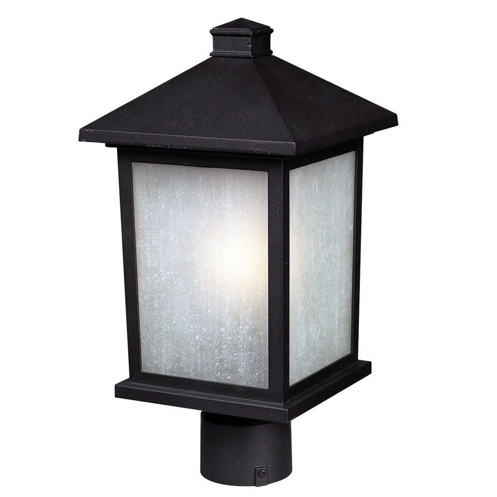 Z-Lite-507PHM-BK-Holbrook - 1 Light Outdoor Post Mount Lantern in Urban Style - 8 Inches Wide by 16 Inches High   Black Finish with White Seedy Glass