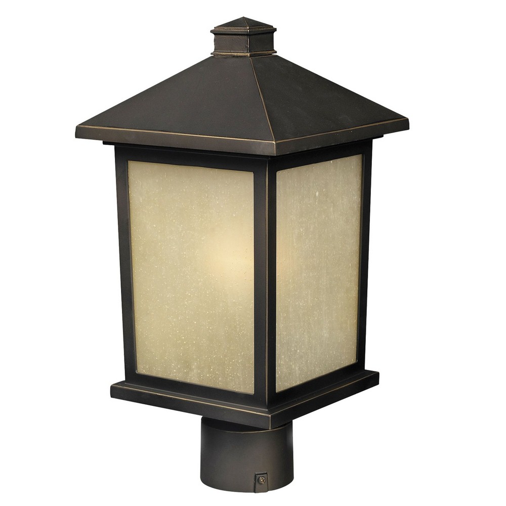 Z-Lite-507PHM-ORB-Holbrook - 1 Light Outdoor Post Mount Lantern in Seaside Style - 8 Inches Wide by 16 Inches High   Oil Rubbed Bronze Finish with Tinted Seedy Glass