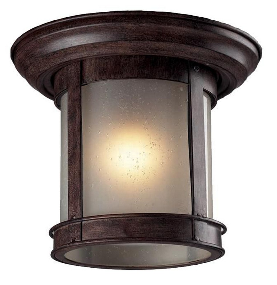 Z-Lite-514F-WB-1 Light Outdoor Flush Mount in Seaside Style - 9.75 Inches Wide by 7.75 Inches High   Weathered Bronze Finish with White Seedy Glass