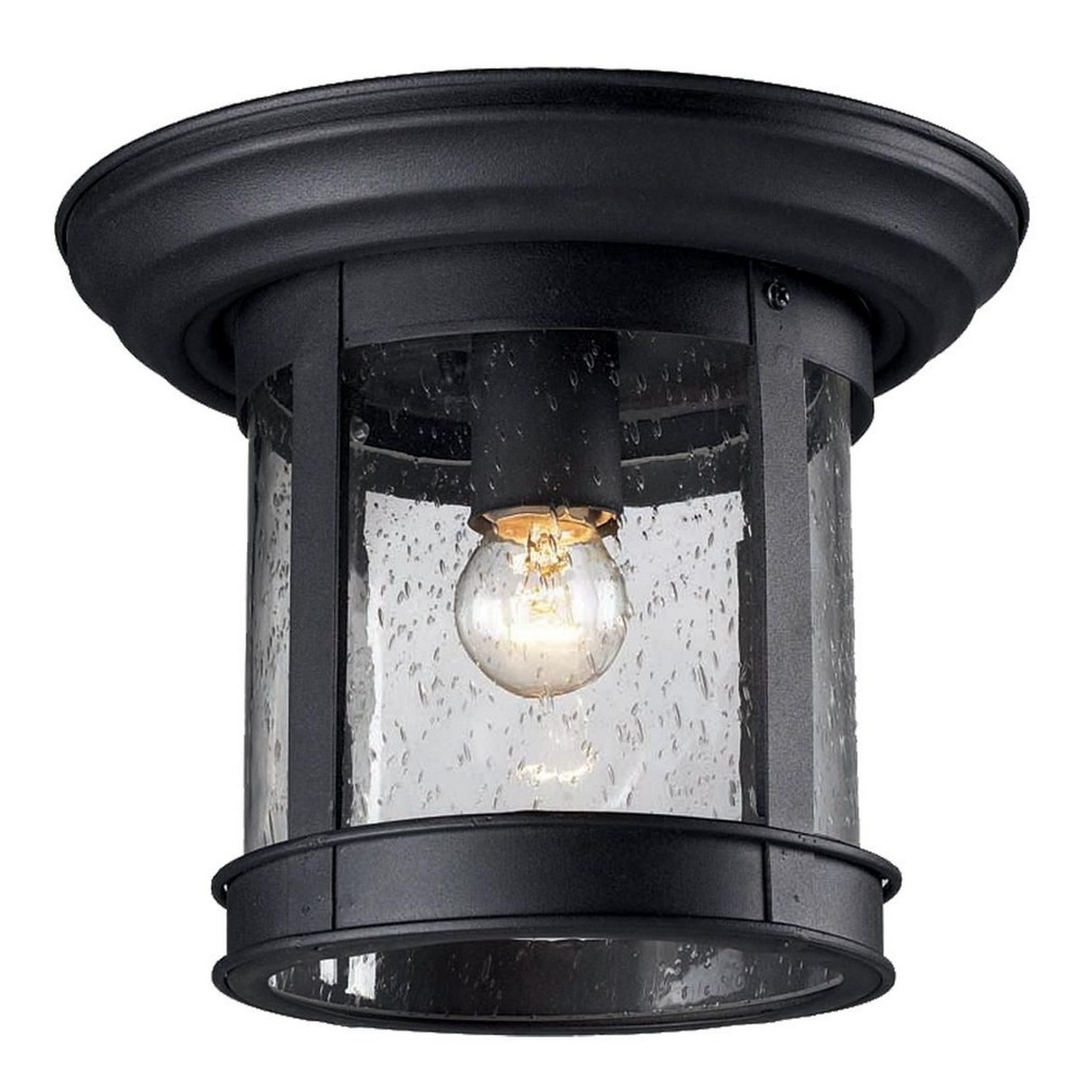 Z-Lite-515F-BK-1 Light Outdoor Flush Mount in Seaside Style - 9.75 Inches Wide by 7.75 Inches High   Black Finish with Clear Seedy Glass