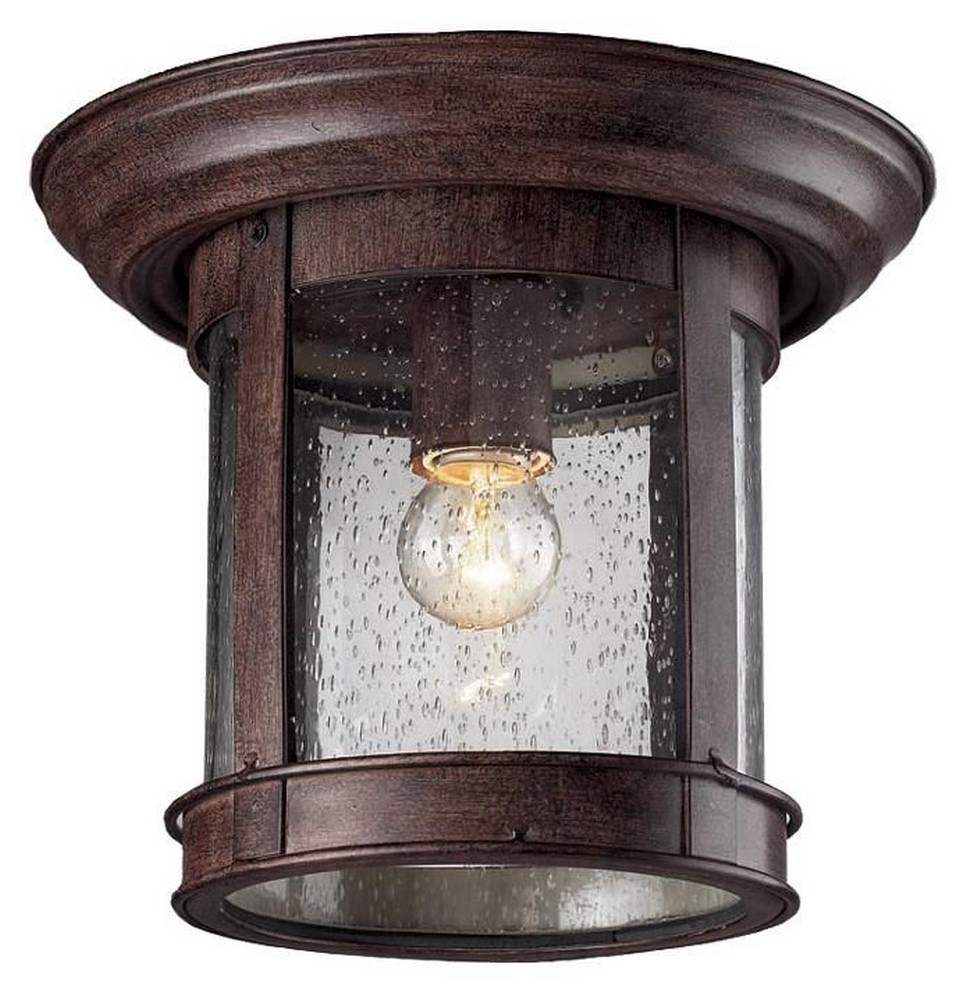 Z-Lite-515F-WB-1 Light Outdoor Flush Mount in Seaside Style - 9.75 Inches Wide by 7.75 Inches High   Weathered Bronze Finish with Clear Seedy Glass