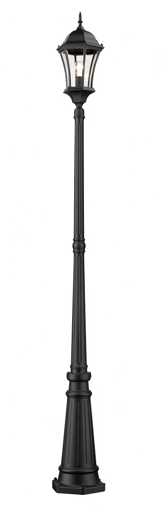 Z-Lite-522MP1-BK-Wakefield - 1 Light Outdoor Post Mount Lantern in Victorian Style - 10 Inches Wide by 90 Inches High   Black Finish with Clear Beveled Glass Shade