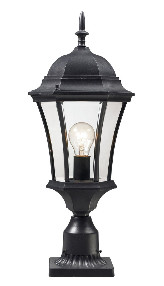 Z-Lite-522PHM-BK-PM-Wakefield - 1 Light Outdoor Pier Mount Lantern in Fusion Style - 9.5 Inches Wide by 24 Inches High   Black Finish with Clear Beveled Glass