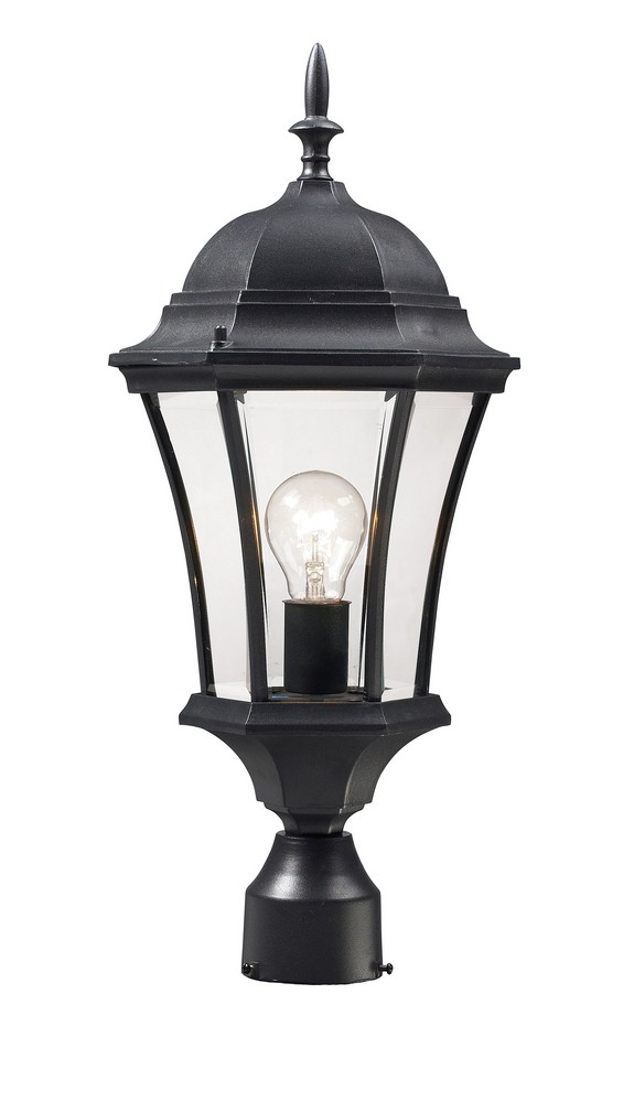 Z-Lite-522PHM-BK-Wakefield - 1 Light Outdoor Post Mount Lantern in Fusion Style - 9.5 Inches Wide by 22 Inches High   Black Finish with Clear Beveled Glass