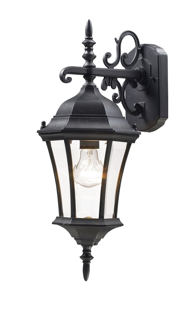 Z-Lite-522S-BK-Wakefield - 1 Light Outdoor Wall Mount in Fusion Style - 8 Inches Wide by 21.75 Inches High   Black Finish with Clear Beveled Glass