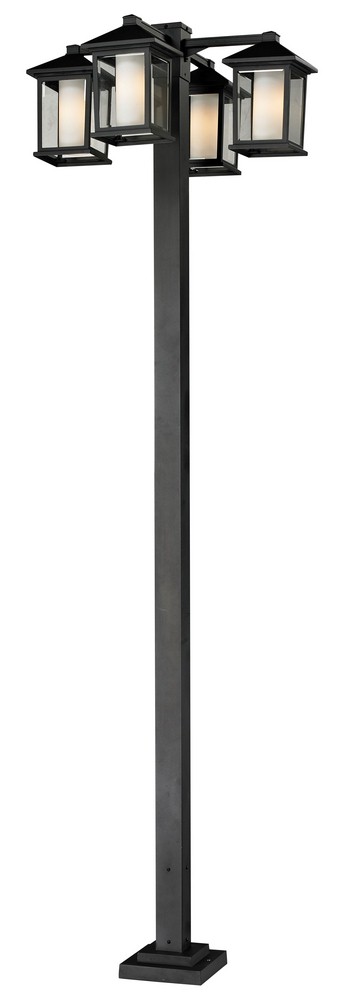 Z-Lite-523-4-536P-BK-Mesa - 4 Light Outdoor Post Mount Lantern in Fusion Style - 30 Inches Wide by 99 Inches High   Black Finish with Clear Beveled/Matte Opal Glass