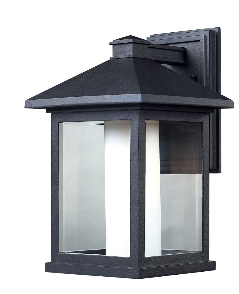 Z-Lite-523B-Mesa - 1 Light Outdoor Wall Mount in Fusion Style - 9.5 Inches Wide by 15.75 Inches High   Black Finish with Clear Beveled/Matte Opal Glass