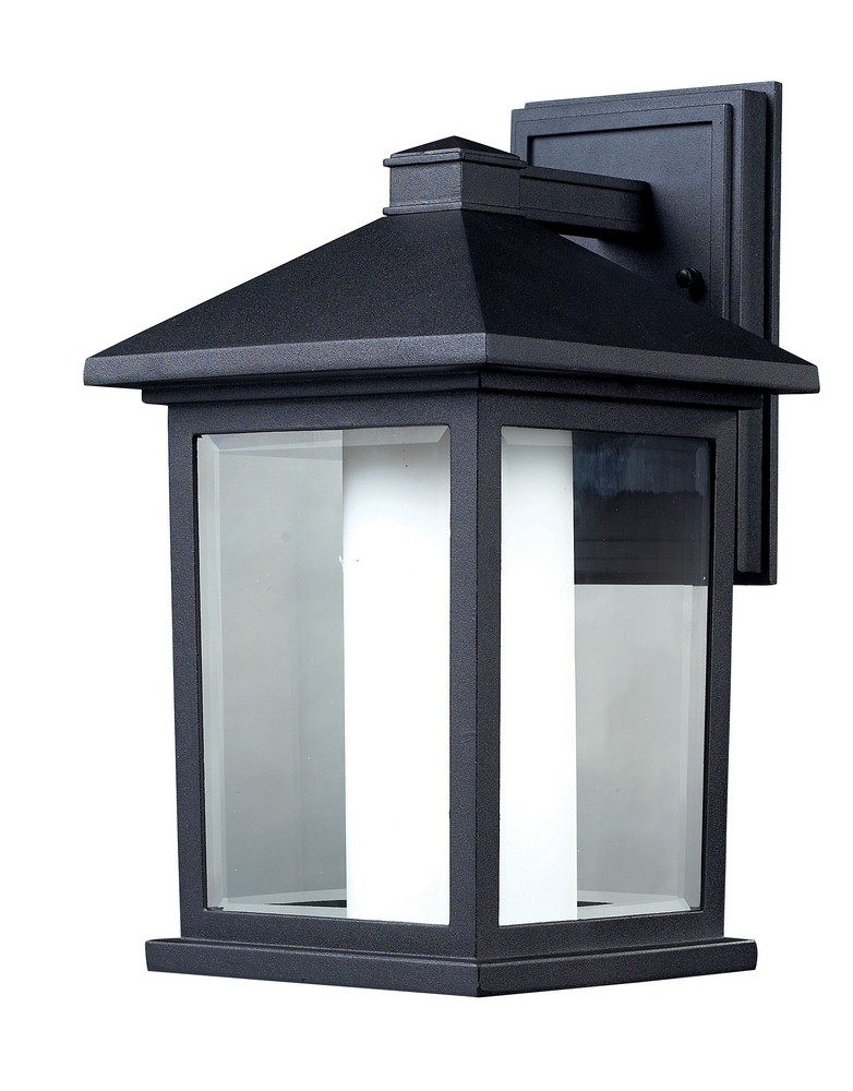 Z-Lite-523M-Mesa - 1 Light Outdoor Wall Mount in Fusion Style - 8 Inches Wide by 14 Inches High   Black Finish with Clear Beveled/Matte Opal Glass