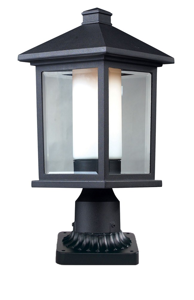 Z-Lite-523PHM-PM-Mesa - 1 Light Outdoor Pier Mount Lantern in Art Deco Style - 8.13 Inches Wide by 17.5 Inches High Black  Black Finish with Clear Beveled/Matte Opal Glass