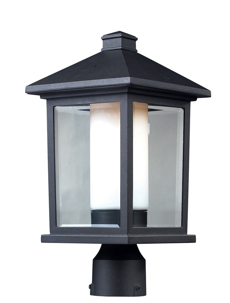 Z-Lite-523PHM-Mesa - 1 Light Outdoor Post Mount Lantern in Fusion Style - 8 Inches Wide by 16 Inches High   Black Finish with Clear Beveled/Matte Opal Glass