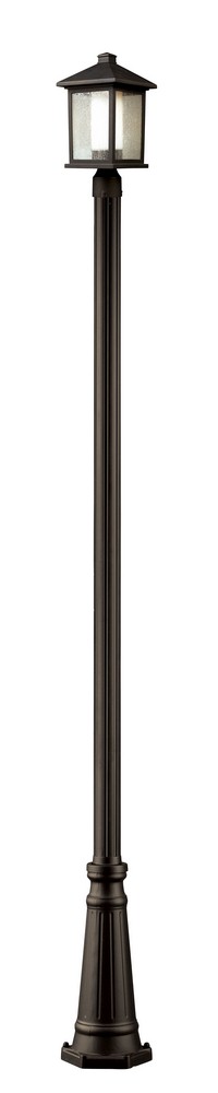 Z-Lite-524PHM-519P-ORB-Mesa - 1 Light Outdoor Post Mount Lantern in Art Deco Style - 10 Inches Wide by 109.25 Inches High   Oil Rubbed Bronze Finish with Clear Seedy/Matte Opal Glass