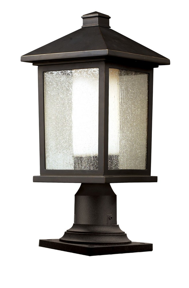 Z-Lite-524PHM-533PM-ORB-Mesa - 1 Light Outdoor Pier Mount Lantern in Art Deco Style - 8.13 Inches Wide by 17.5 Inches High   Oil Rubbed Bronze Finish with Clear Seedy/Matte Opal Glass