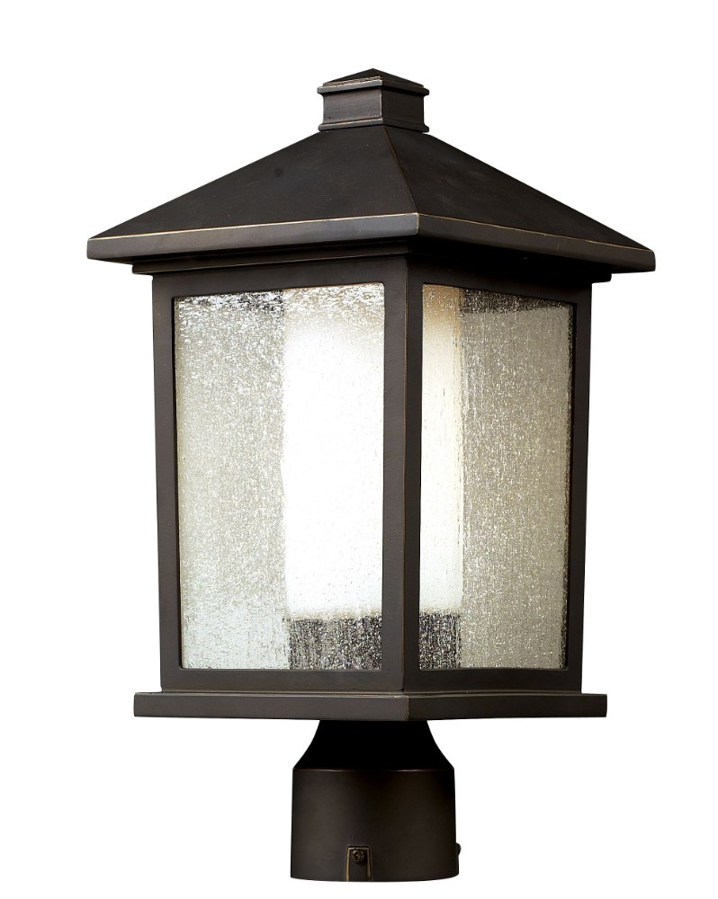 Z-Lite-524PHM-Mesa - 1 Light Outdoor Post Mount Lantern in Fusion Style - 8.13 Inches Wide by 15.5 Inches High   Oil Rubbed Bronze Finish with Clear Seedy/Matte Opal Glass