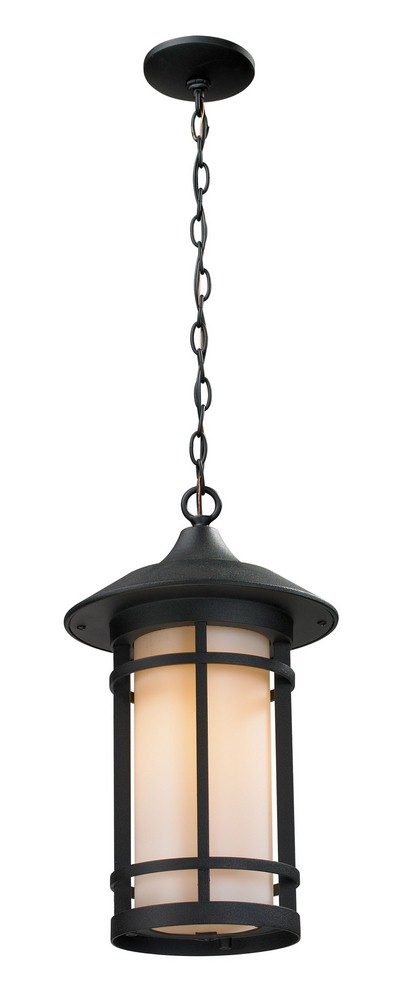 Z-Lite-527CHB-BK-Woodland - 1 Light Outdoor Chain Mount Lantern in Art Deco Style - 10 Inches Wide by 17.13 Inches High   Black Finish with Matte Opal Glass