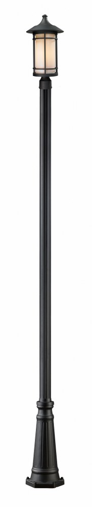 Z-Lite-527PHB-519P-BK-Woodland - 1 Light Outdoor Post Mount Lantern in Art Deco Style - 10 Inches Wide by 114.38 Inches High   Black Finish with Matte Opal Glass