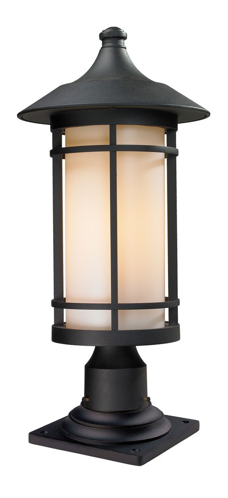 Z-Lite-527PHB-533PM-BK-Woodland - 1 Light Outdoor Pier Mount Light In Period Inspired Style-22.5 Inches Tall and 10 Inches Wide   Black Finish with Matte Opal Glass