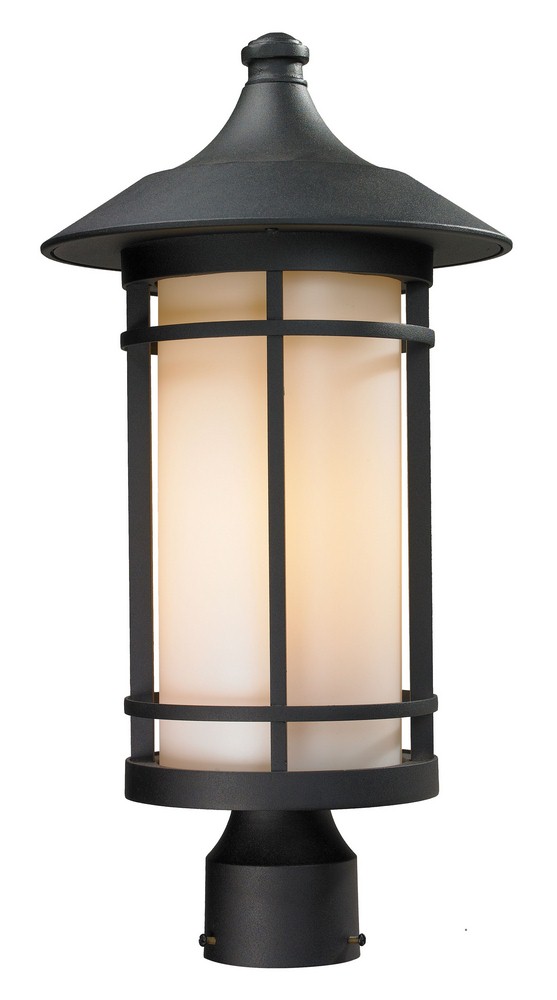 Z-Lite-527PHB-BK-Woodland - 1 Light Outdoor Post Mount Lantern in Art Deco Style - 10 Inches Wide by 20.63 Inches High   Black Finish with Matte Opal Glass