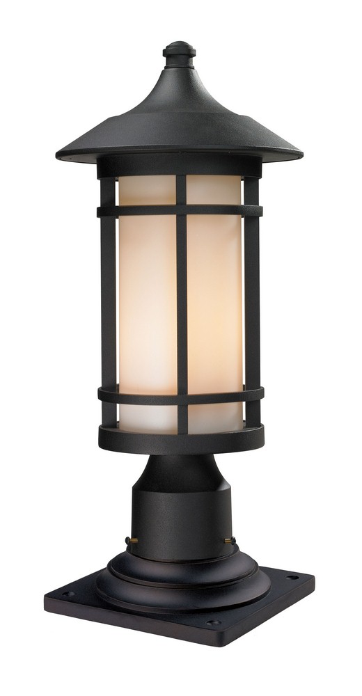 Z-Lite-527PHM-533PM-BK-Woodland - 1 Light Outdoor Pier Mount Light In Period Inspired Style-18.5 Inches Tall and 8.13 Inches Wide   Black Finish with Matte Opal Glass