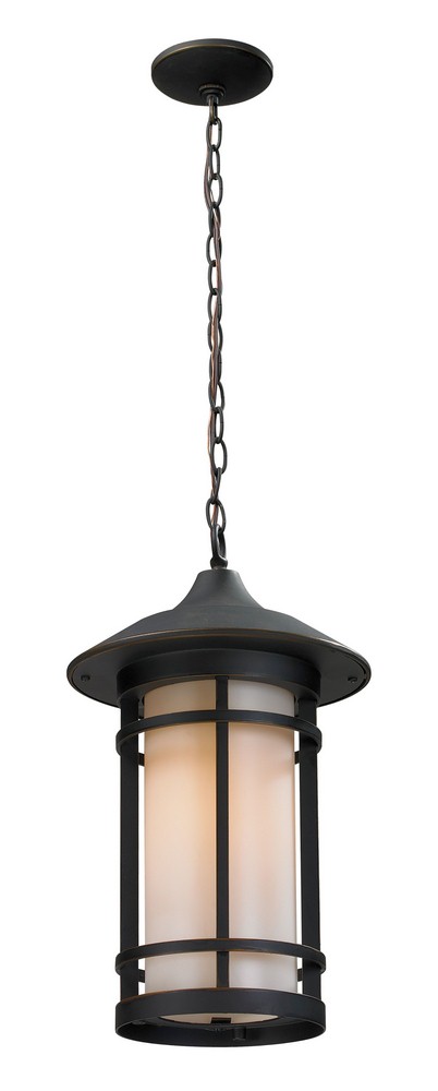 Z-Lite-528CHB-ORB-Woodland - 1 Light Outdoor Chain Mount Lantern in Art Deco Style - 10 Inches Wide by 17.13 Inches High   Oil Rubbed Bronze Finish with Matte Opal Glass