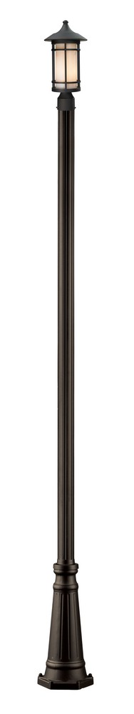 Z-Lite-528PHM-519P-ORB-Woodland - 1 Light Outdoor Post Mount Lantern in Art Deco Style - 10 Inches Wide by 110.38 Inches High   Oil Rubbed Bronze Finish with Matte Opal Glass