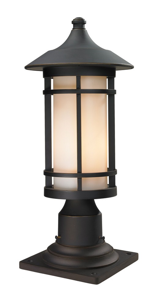 Z-Lite-528PHM-533PM-ORB-Woodland - 1 Light Outdoor Pier Mount Lantern in Art Deco Style - 8.13 Inches Wide by 18.5 Inches High   Oil Rubbed Bronze Finish with Matte Opal Glass