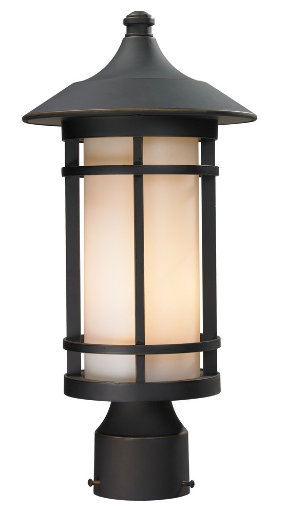 Z-Lite-528PHM-ORB-Woodland - 1 Light Outdoor Post Mount Lantern in Art Deco Style - 8.13 Inches Wide by 16.63 Inches High   Oil Rubbed Bronze Finish with Matte Opal Glass