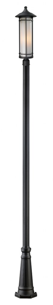 Z-Lite-529PHB-519P-BK-Woodland - 1 Light Outdoor Post Mount Lantern in Art Deco Style - 10 Inches Wide by 121.75 Inches High   Black Finish with Matte Opal Glass