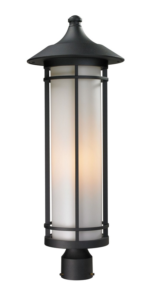Z-Lite-529PHB-BK-Woodland - 1 Light Outdoor Post Mount Lantern in Art Deco Style - 10 Inches Wide by 28 Inches High   Black Finish with Matte Opal Glass