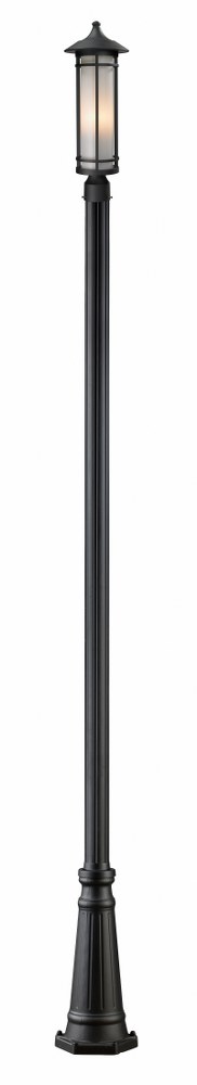 Z-Lite-529PHM-519P-BK-Woodland - 1 Light Outdoor Post Mount Lantern in Art Deco Style - 10 Inches Wide by 116 Inches High   Black Finish with Matte Opal Glass