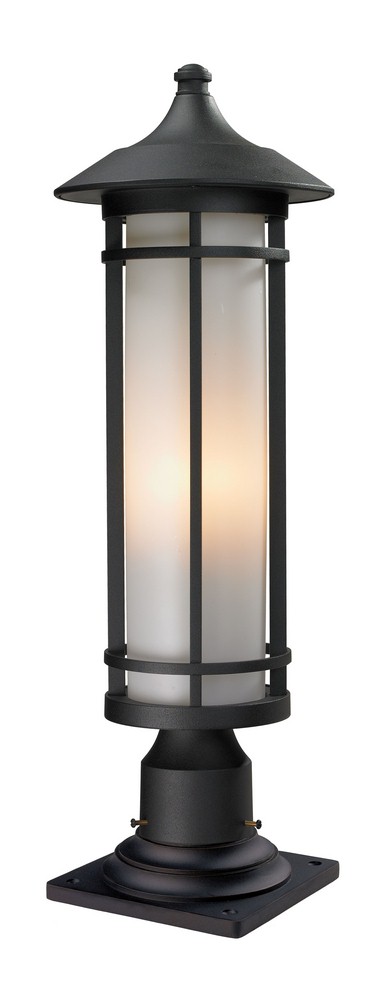 Z-Lite-529PHM-533PM-BK-Woodland - 1 Light Outdoor Pier Mount Light In Period Inspired Style-24.25 Inches Tall and 8.13 Inches Wide   Black Finish with Matte Opal Glass