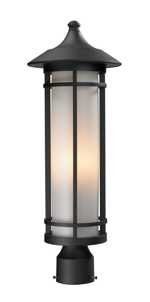 Z-Lite-529PHM-BK-Woodland - 1 Light Outdoor Post Mount Lantern in Art Deco Style - 8.13 Inches Wide by 22.25 Inches High   Black Finish with Matte Opal Glass