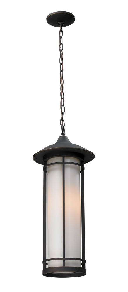 Z-Lite-530CHM-ORB-Woodland - 1 Light Outdoor Chain Mount Lantern in Art Deco Style - 8.13 Inches Wide by 19.88 Inches High   Oil Rubbed Bronze Finish with Matte Opal Glass