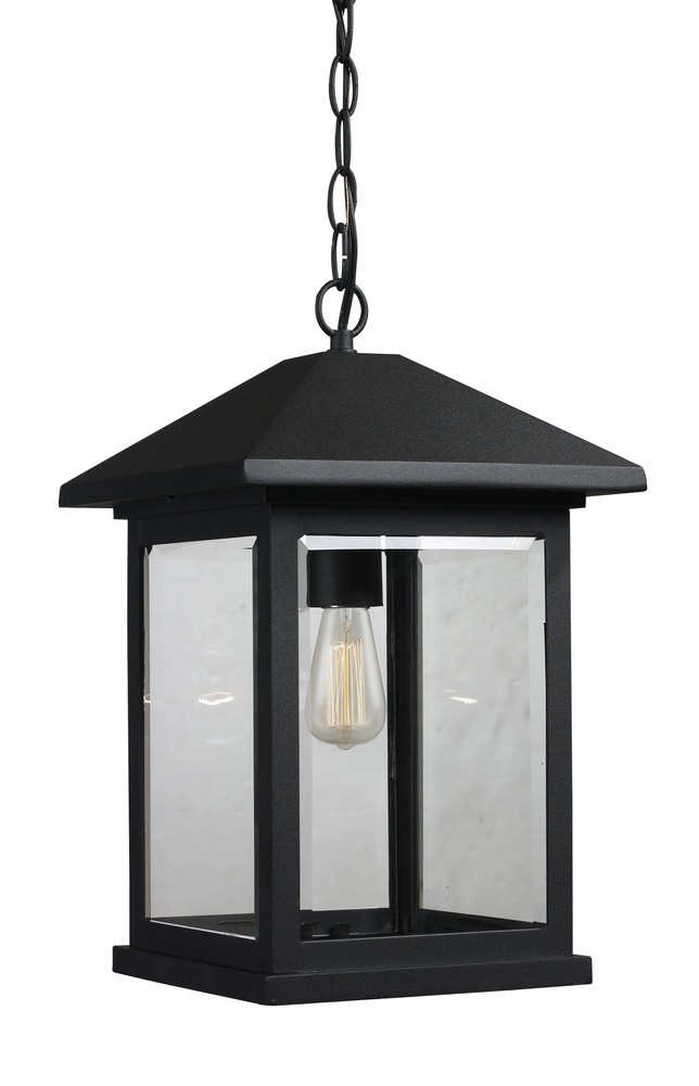 Z-Lite-531CHB-BK-Portland - 1 Light Outdoor Chain Mount Lantern in Seaside Style - 9.5 Inches Wide by 15.25 Inches High Black  Oil Rubbed Bronze Finish with Clear Seedy Glass