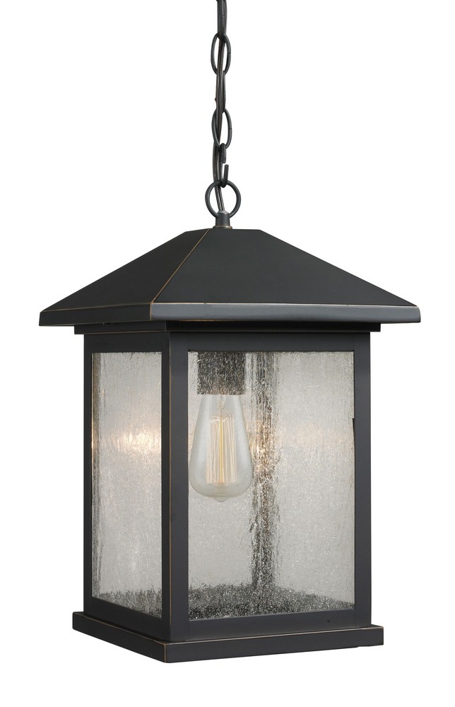 Z-Lite-531CHB-ORB-Portland - 1 Light Outdoor Chain Mount Lantern in Seaside Style - 9.5 Inches Wide by 15.25 Inches High Oil Rubbed Bronze  Oil Rubbed Bronze Finish with Clear Seedy Glass