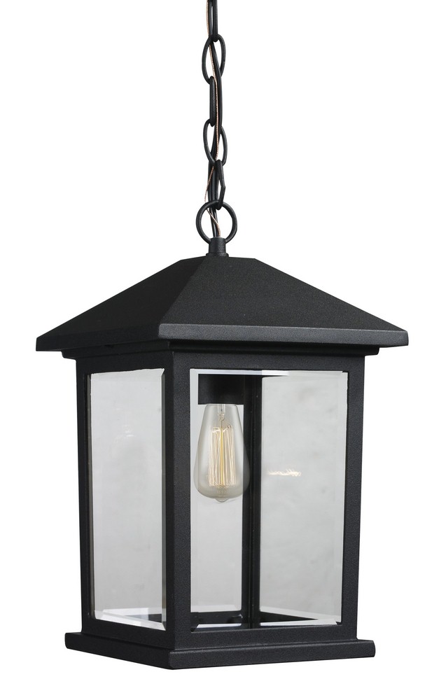 Z-Lite-531CHM-BK-Portland - 1 Light Outdoor Chain Mount Lantern in Seaside Style - 8 Inches Wide by 13.5 Inches High Black  Oil Rubbed Bronze Finish with Clear Seedy Glass