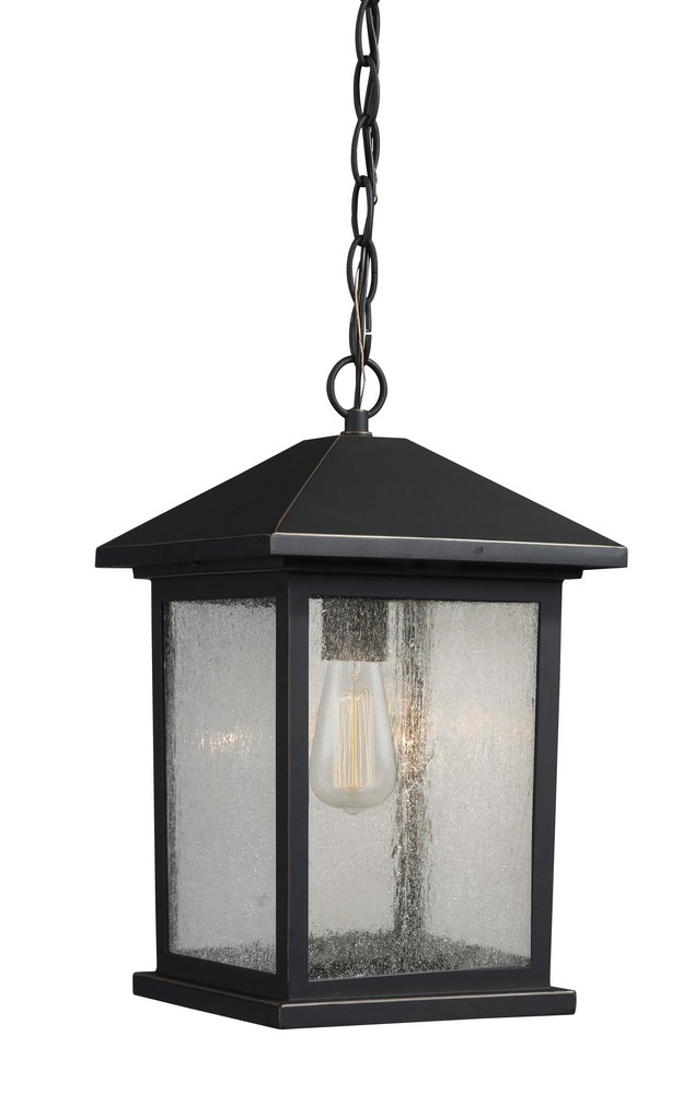 Z-Lite-531CHM-ORB-Portland - 1 Light Outdoor Chain Mount Lantern in Seaside Style - 8 Inches Wide by 13.5 Inches High Oil Rubbed Bronze  Oil Rubbed Bronze Finish with Clear Seedy Glass