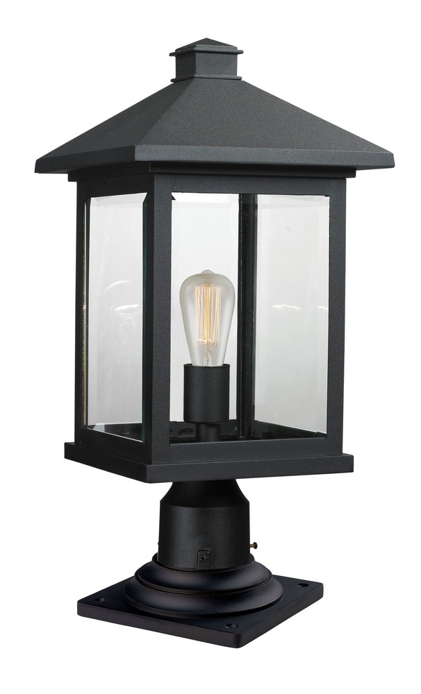 Z-Lite-531PHBR-533PM-BK-Portland - 1 Light Outdoor Pier Mount Light In Coastal Style-20.5 Inches Tall and 9.5 Inches Wide   Black Finish with Clear Beveled  Glass