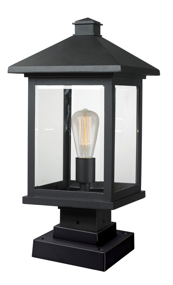 Z-Lite-531PHBS-SQPM-BK-Portland - 1 Light Outdoor Square Pier Mount Lantern in Seaside Style - 9.5 Inches Wide by 19.5 Inches High Black  Oil Rubbed Bronze Finish with Clear Seedy Glass