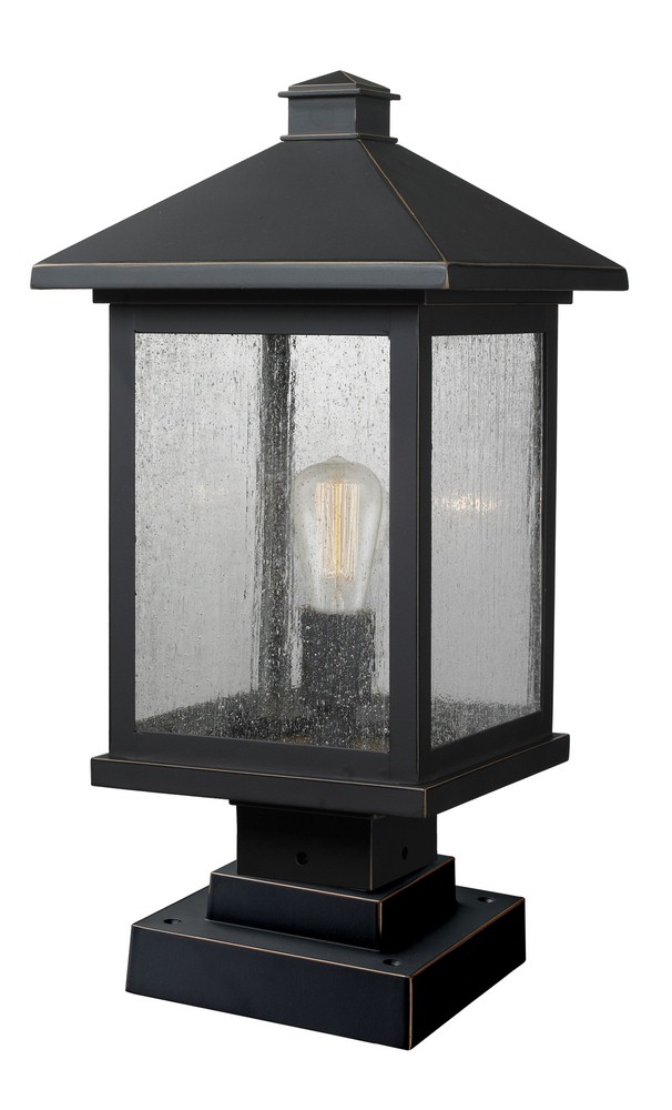 Z-Lite-531PHBS-SQPM-ORB-Portland - 1 Light Outdoor Square Pier Mount Lantern in Seaside Style - 9.5 Inches Wide by 19.5 Inches High Oil Rubbed Bronze  Oil Rubbed Bronze Finish with Clear Seedy Glass